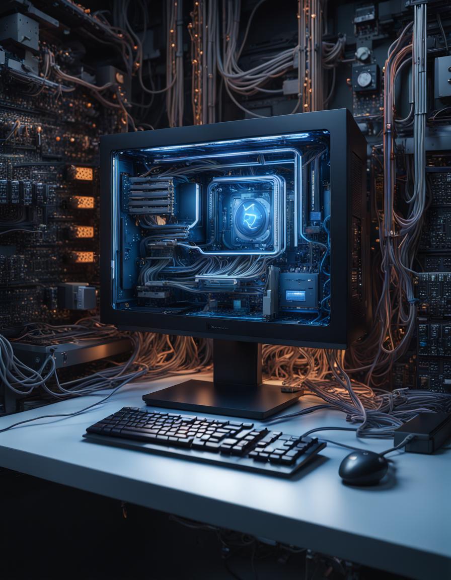 A computer working by itself in a futuristic lab